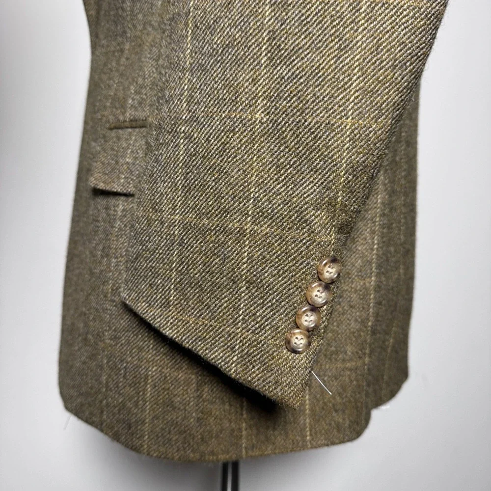 Nathan David Blazer Mens 42R Olive Green Windowpane Wool Two‎ Button Sport Coat